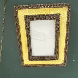 April Cornell Silvestri Picture Frame Yellow Brown Woven Easel Back
